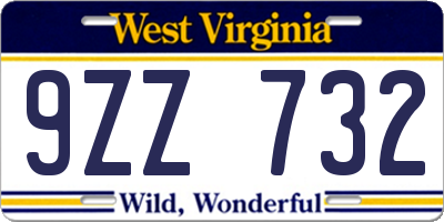 WV license plate 9ZZ732