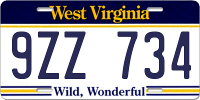 WV license plate 9ZZ734
