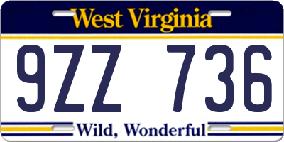 WV license plate 9ZZ736