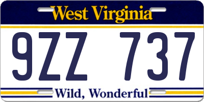 WV license plate 9ZZ737