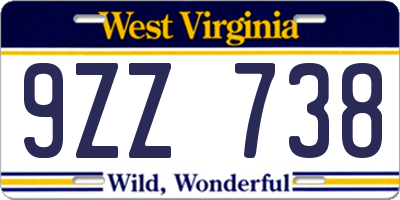 WV license plate 9ZZ738