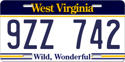 WV license plate 9ZZ742