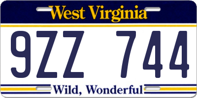 WV license plate 9ZZ744