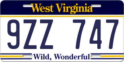 WV license plate 9ZZ747