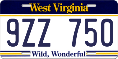 WV license plate 9ZZ750