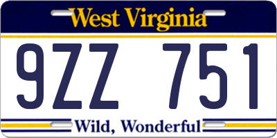 WV license plate 9ZZ751