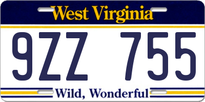 WV license plate 9ZZ755
