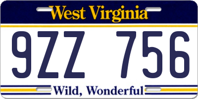 WV license plate 9ZZ756