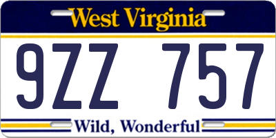 WV license plate 9ZZ757