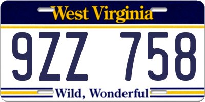 WV license plate 9ZZ758