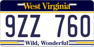WV license plate 9ZZ760