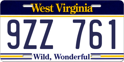 WV license plate 9ZZ761