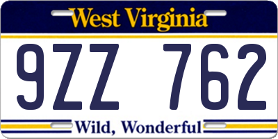 WV license plate 9ZZ762