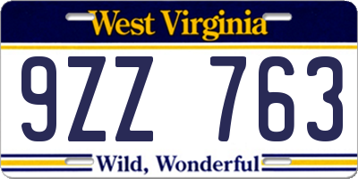 WV license plate 9ZZ763