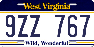 WV license plate 9ZZ767
