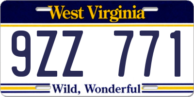 WV license plate 9ZZ771