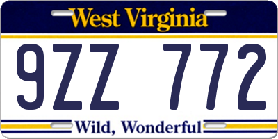 WV license plate 9ZZ772