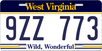 WV license plate 9ZZ773