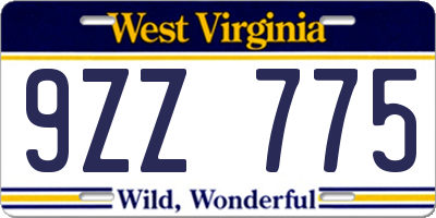 WV license plate 9ZZ775