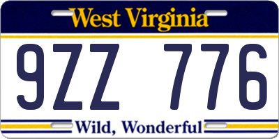 WV license plate 9ZZ776