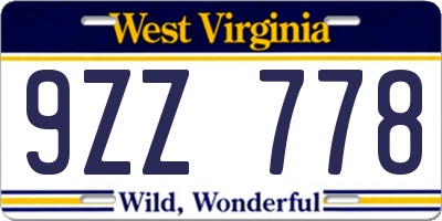 WV license plate 9ZZ778