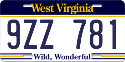 WV license plate 9ZZ781