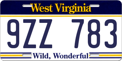 WV license plate 9ZZ783