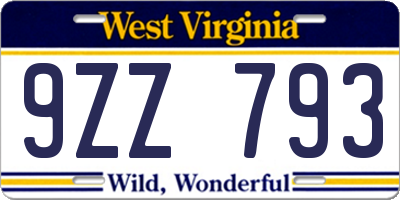 WV license plate 9ZZ793