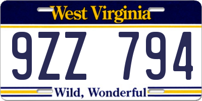 WV license plate 9ZZ794