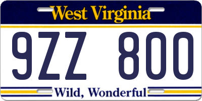 WV license plate 9ZZ800