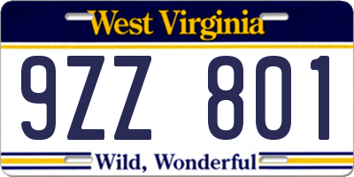 WV license plate 9ZZ801