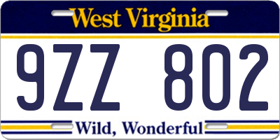 WV license plate 9ZZ802