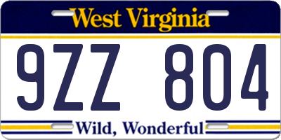 WV license plate 9ZZ804