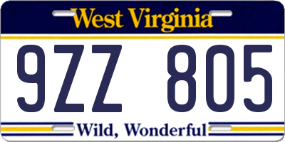 WV license plate 9ZZ805