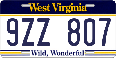 WV license plate 9ZZ807