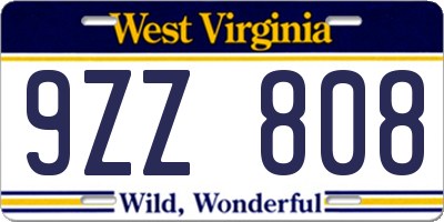 WV license plate 9ZZ808