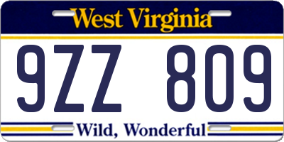 WV license plate 9ZZ809
