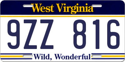 WV license plate 9ZZ816