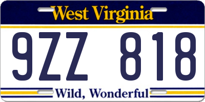 WV license plate 9ZZ818