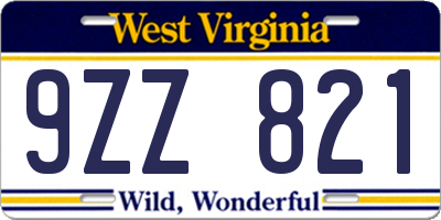 WV license plate 9ZZ821