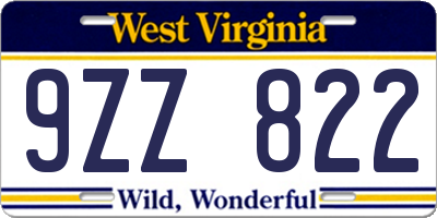 WV license plate 9ZZ822