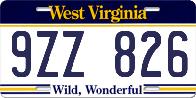 WV license plate 9ZZ826