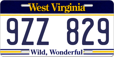 WV license plate 9ZZ829