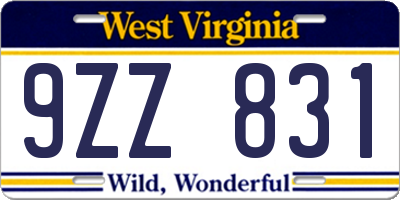 WV license plate 9ZZ831