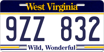 WV license plate 9ZZ832