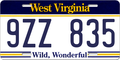 WV license plate 9ZZ835