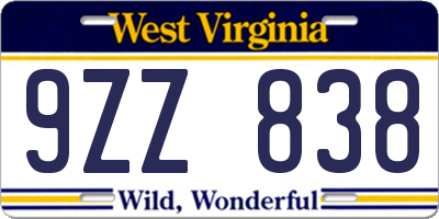 WV license plate 9ZZ838