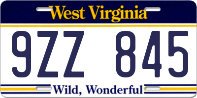 WV license plate 9ZZ845