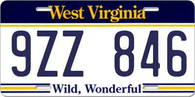WV license plate 9ZZ846