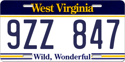 WV license plate 9ZZ847